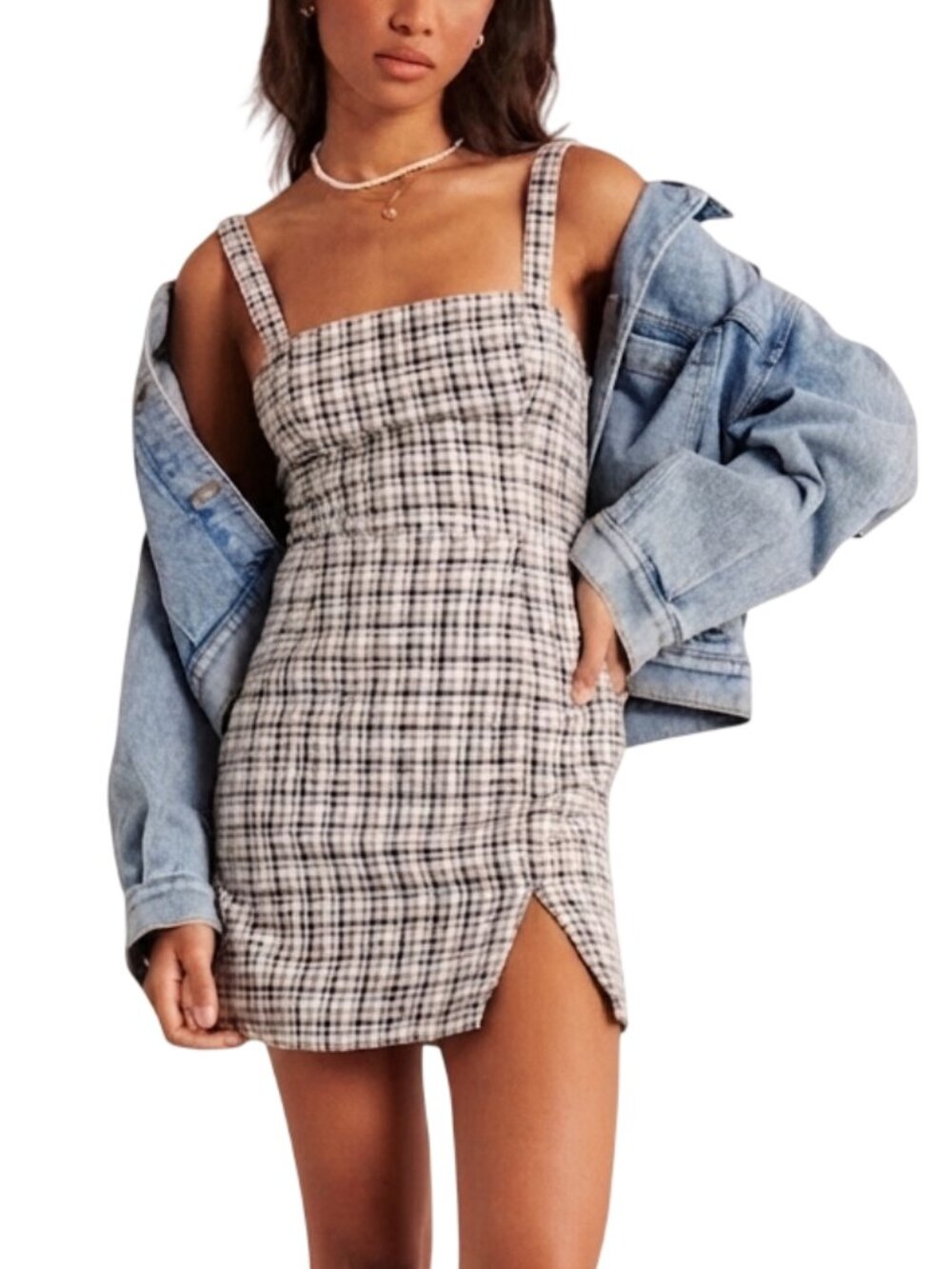 Abercrombie & Fitch Tweed Slip Mini Dress Cream Plaid Medium